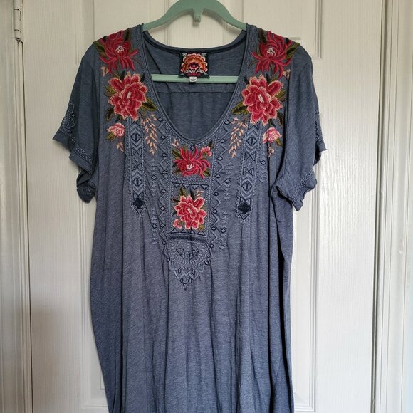 Johnny Was Davis Drape Tunic Floral Embroidered A Line Flair Tunic Dress - Picture 2 of 4